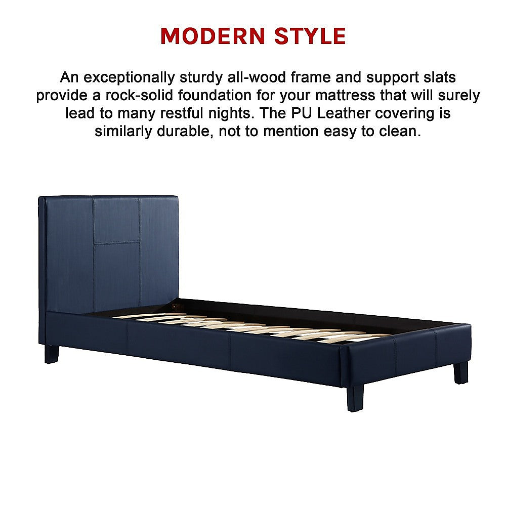 Single PU Leather Bed Frame Blue - TRENDZ
