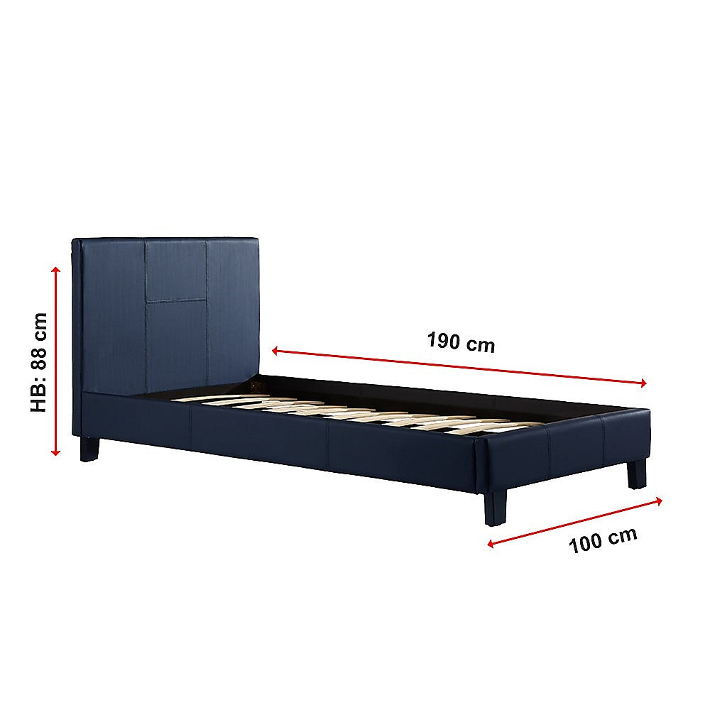 Single PU Leather Bed Frame Blue - TRENDZ