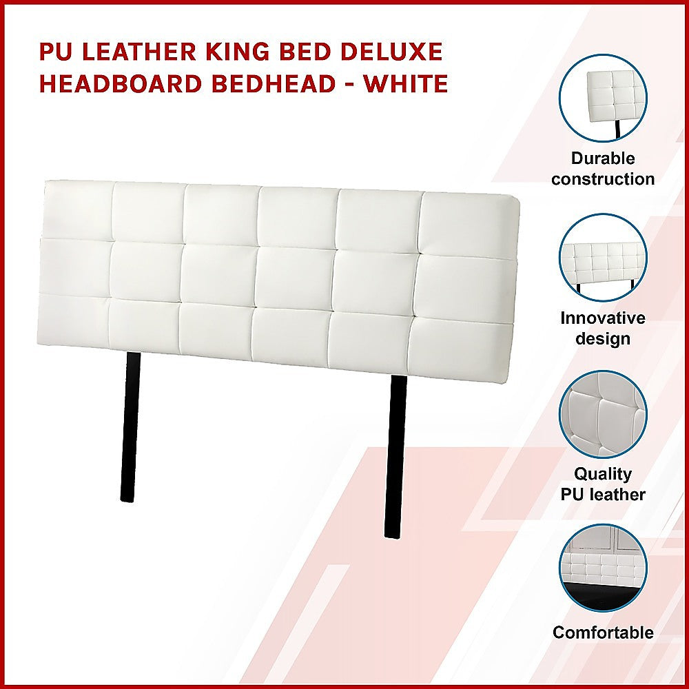 PU Leather King Bed Deluxe Headboard Bedhead - White - TRENDZ