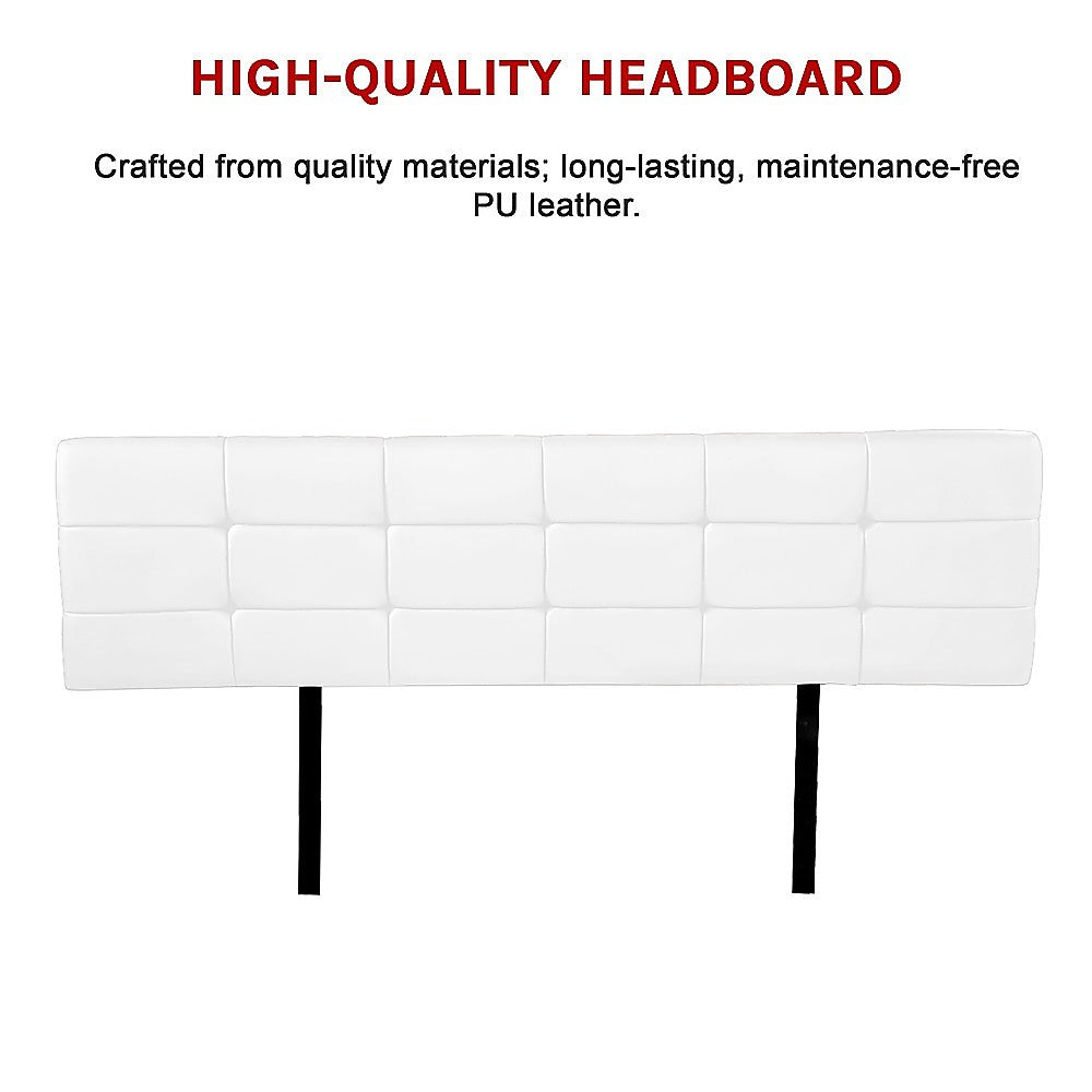 PU Leather King Bed Deluxe Headboard Bedhead - White - TRENDZ