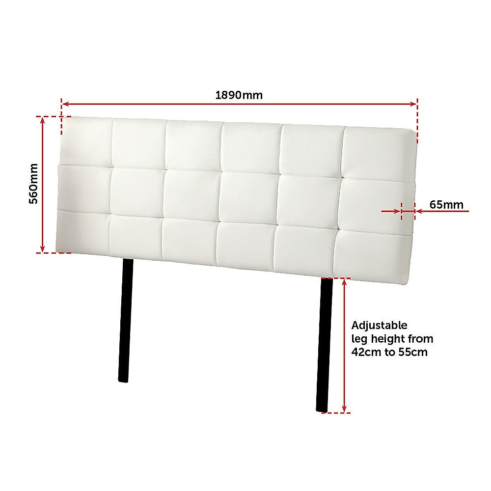 PU Leather King Bed Deluxe Headboard Bedhead - White - TRENDZ