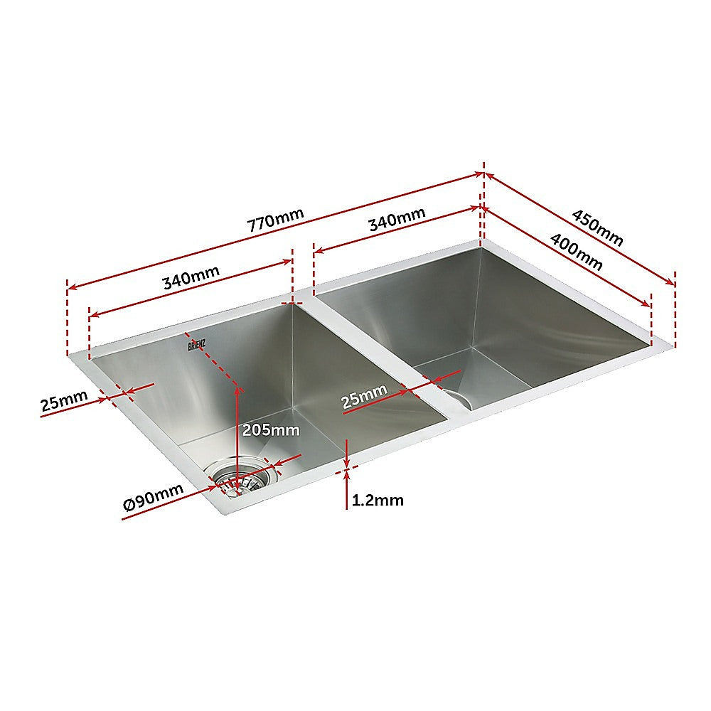 770x450mm Handmade Stainless Steel Undermount / Topmount Kitchen Sink with Waste - TRENDZ