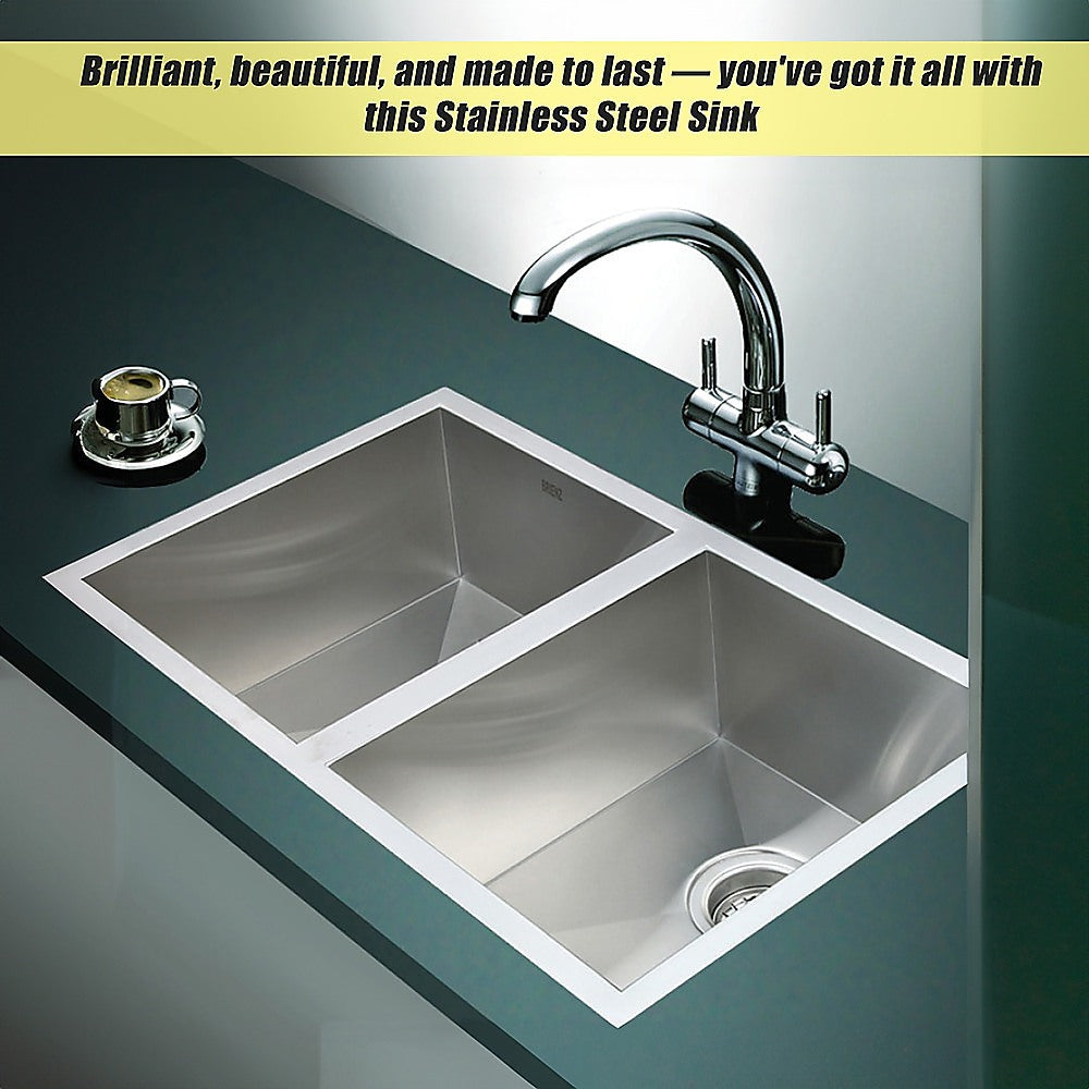 770x450mm Handmade Stainless Steel Undermount / Topmount Kitchen Sink with Waste - TRENDZ