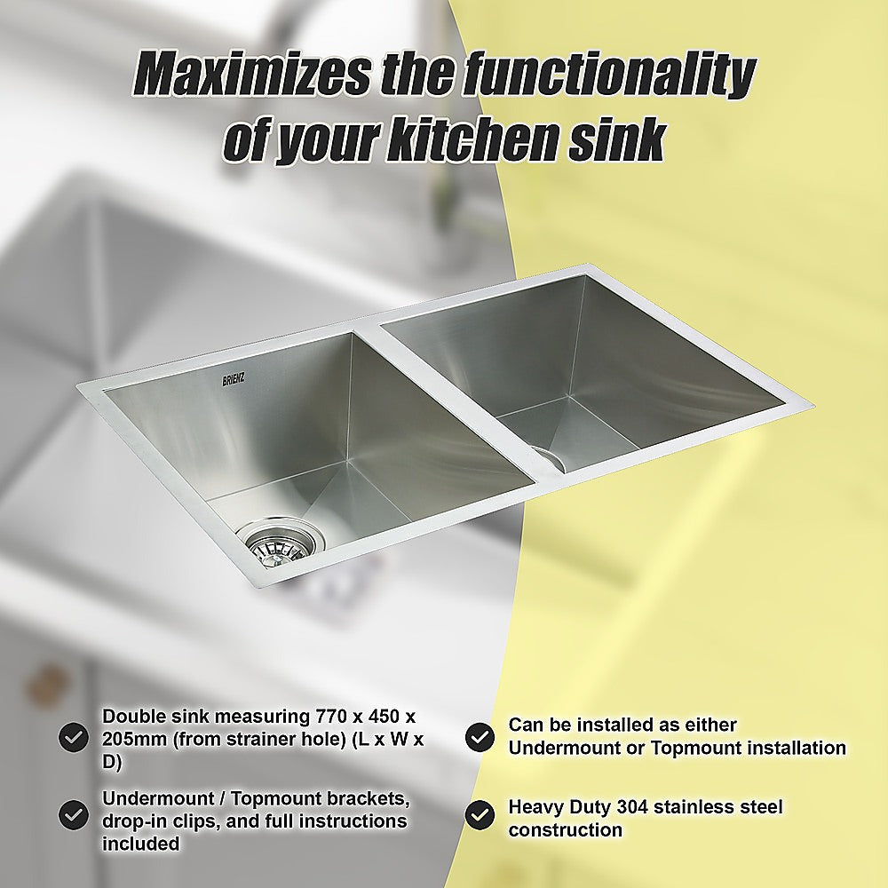 770x450mm Handmade Stainless Steel Undermount / Topmount Kitchen Sink with Waste - TRENDZ