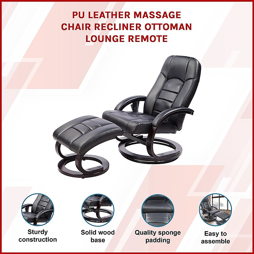 PU Leather Massage Chair Recliner Ottoman Lounge Remote - TRENDZ