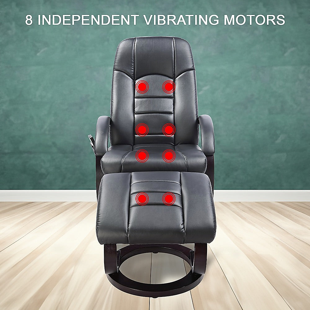 PU Leather Massage Chair Recliner Ottoman Lounge Remote - TRENDZ