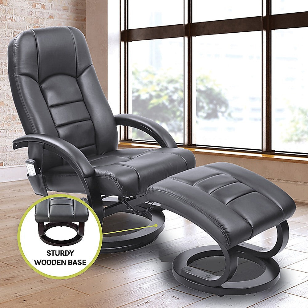 PU Leather Massage Chair Recliner Ottoman Lounge Remote - TRENDZ