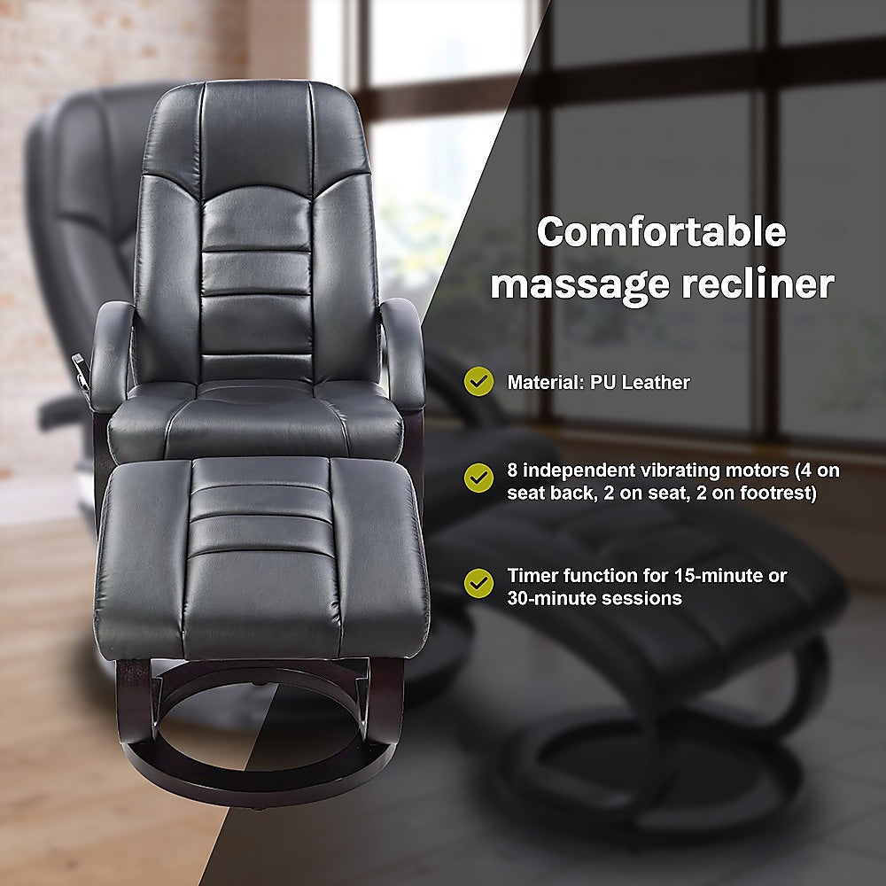 PU Leather Massage Chair Recliner Ottoman Lounge Remote - TRENDZ