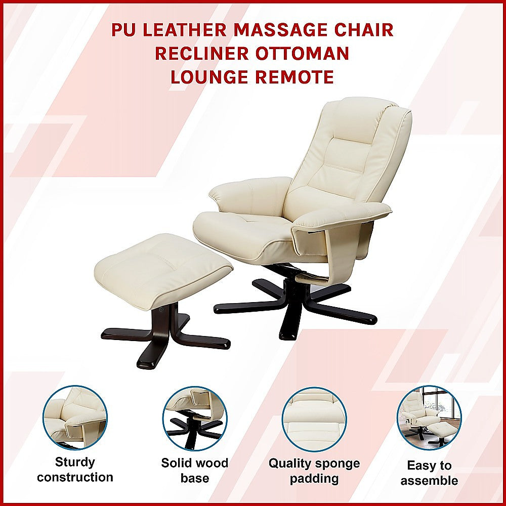 PU Leather Massage Chair Recliner Ottoman Lounge Remote - TRENDZ