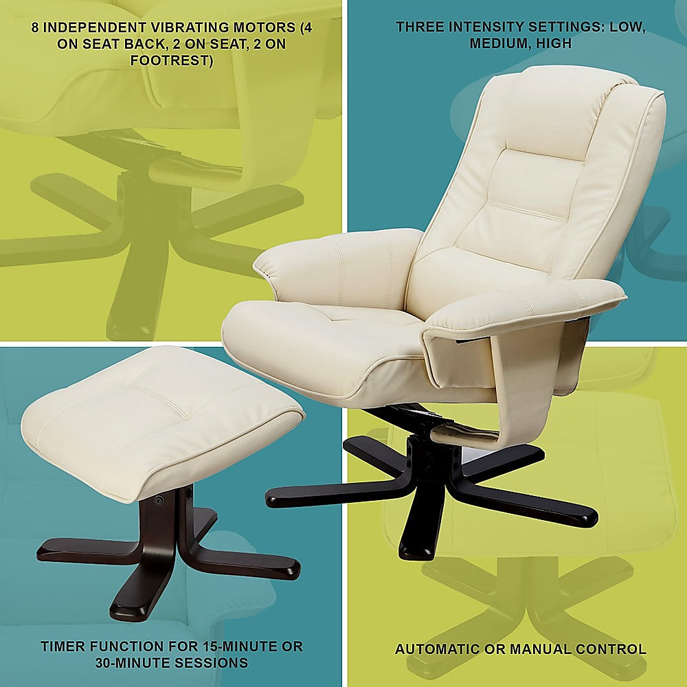 PU Leather Massage Chair Recliner Ottoman Lounge Remote - TRENDZ