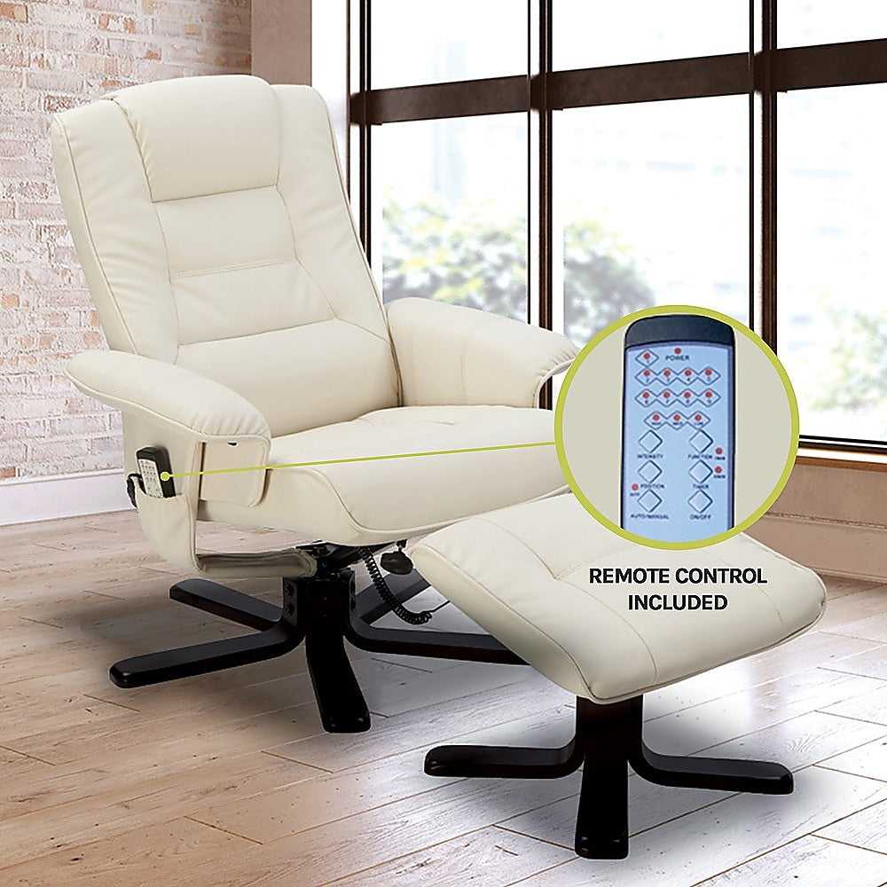 PU Leather Massage Chair Recliner Ottoman Lounge Remote - TRENDZ