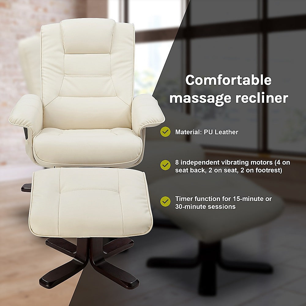 PU Leather Massage Chair Recliner Ottoman Lounge Remote - TRENDZ