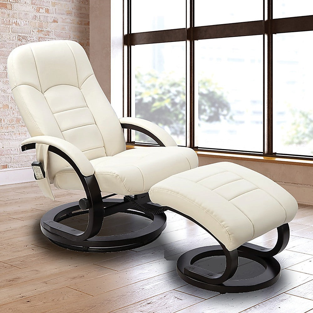 PU Leather Deluxe Massage Chair Recliner Ottoman Lounge Remote - TRENDZ