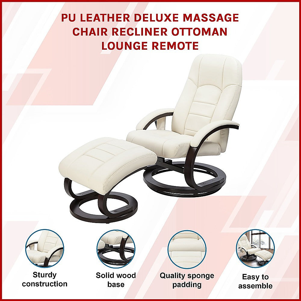 PU Leather Deluxe Massage Chair Recliner Ottoman Lounge Remote - TRENDZ