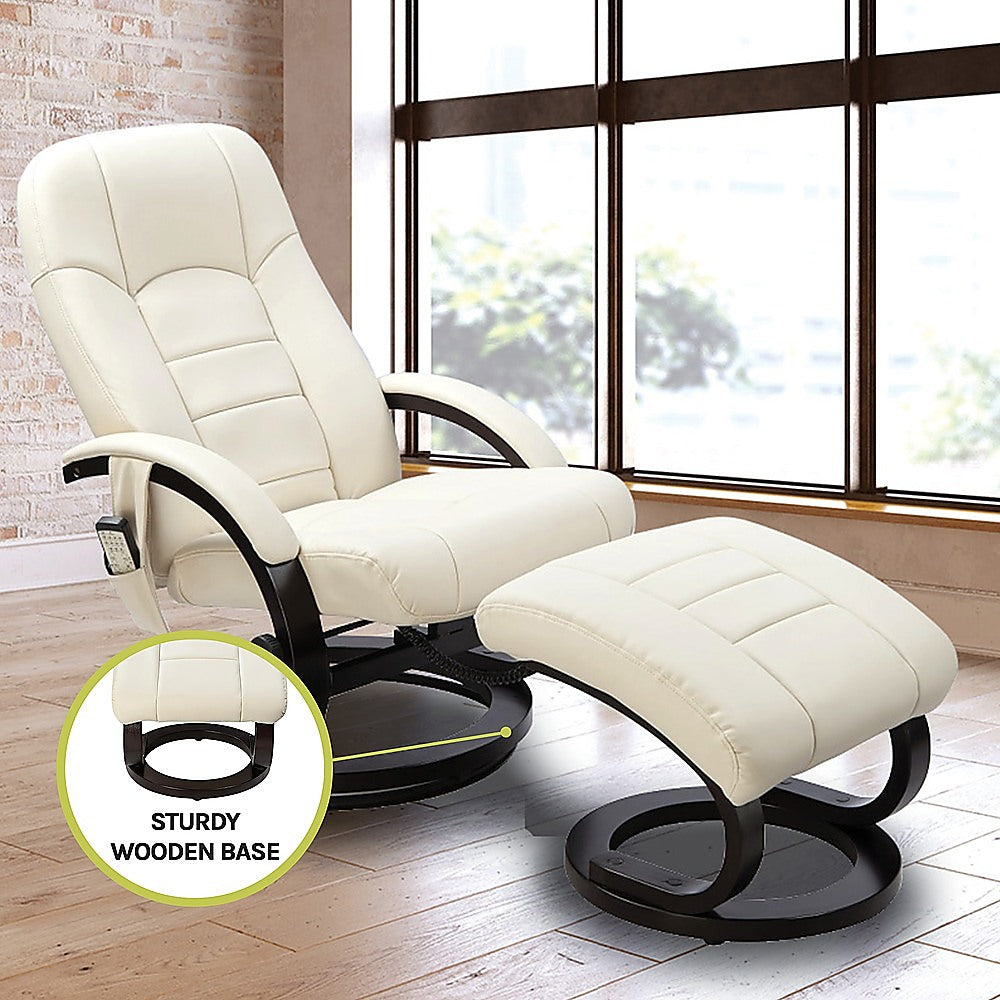 PU Leather Deluxe Massage Chair Recliner Ottoman Lounge Remote - TRENDZ