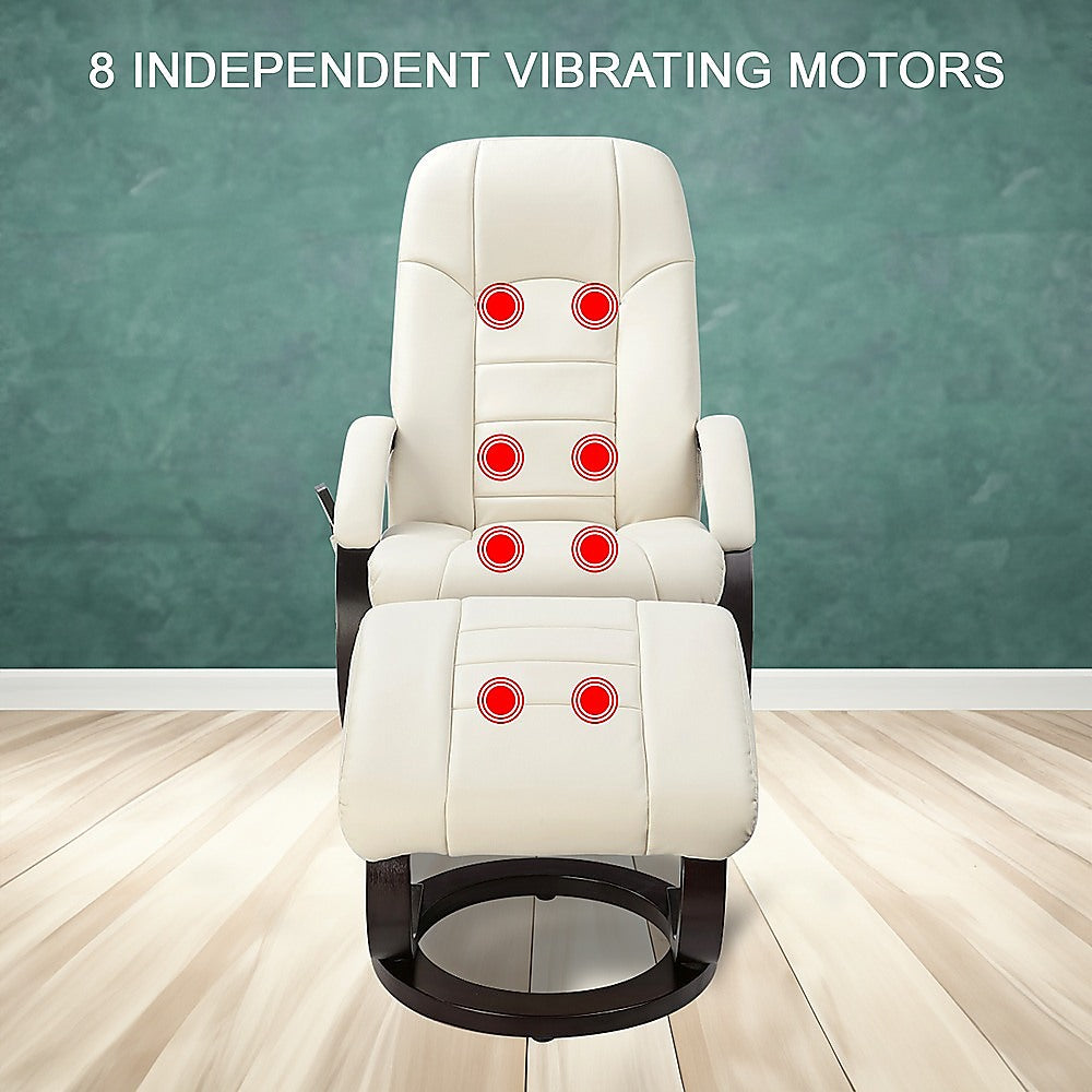 PU Leather Deluxe Massage Chair Recliner Ottoman Lounge Remote - TRENDZ
