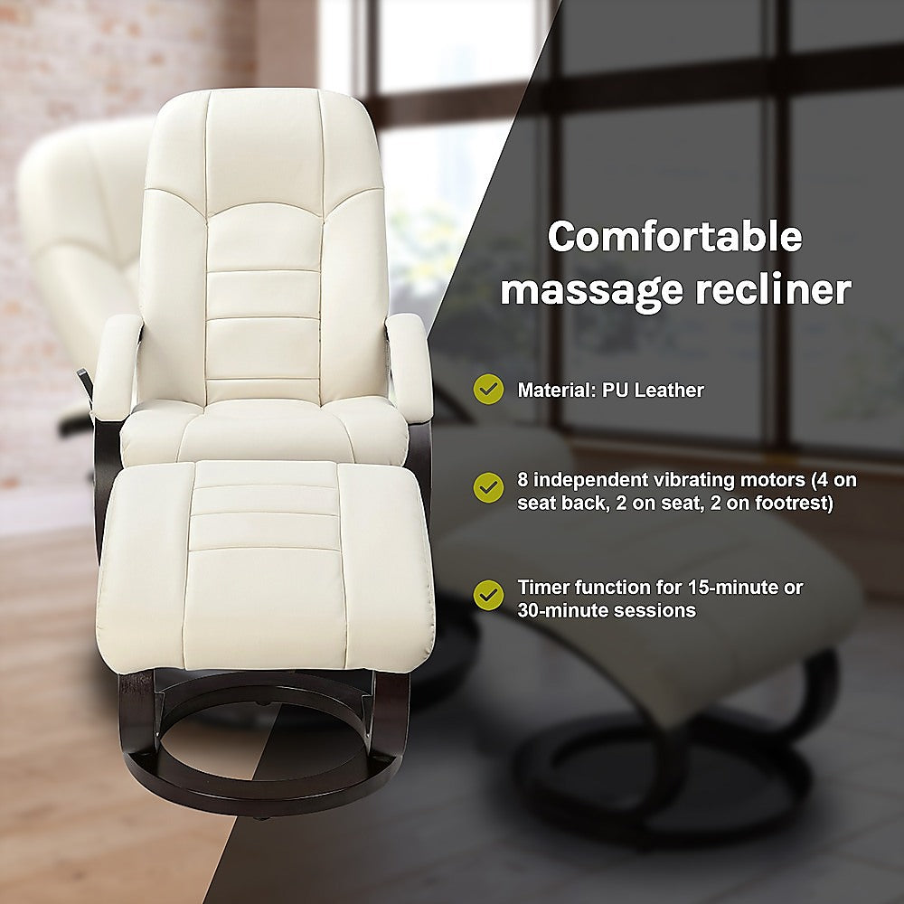 PU Leather Deluxe Massage Chair Recliner Ottoman Lounge Remote - TRENDZ