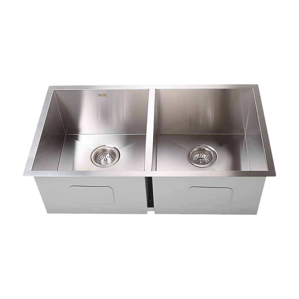 820x457mm Handmade Stainless Steel Undermount / Topmount Kitchen Laundry Sink with Waste - TRENDZ