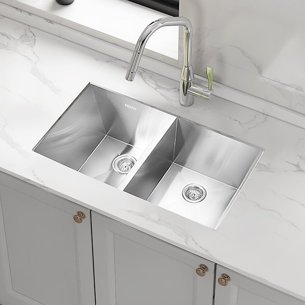 820x457mm Handmade Stainless Steel Undermount / Topmount Kitchen Laundry Sink with Waste - TRENDZ