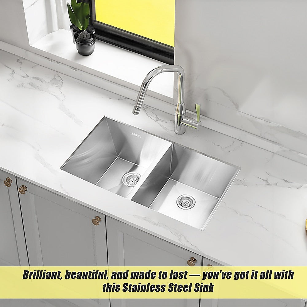 820x457mm Handmade Stainless Steel Undermount / Topmount Kitchen Laundry Sink with Waste - TRENDZ