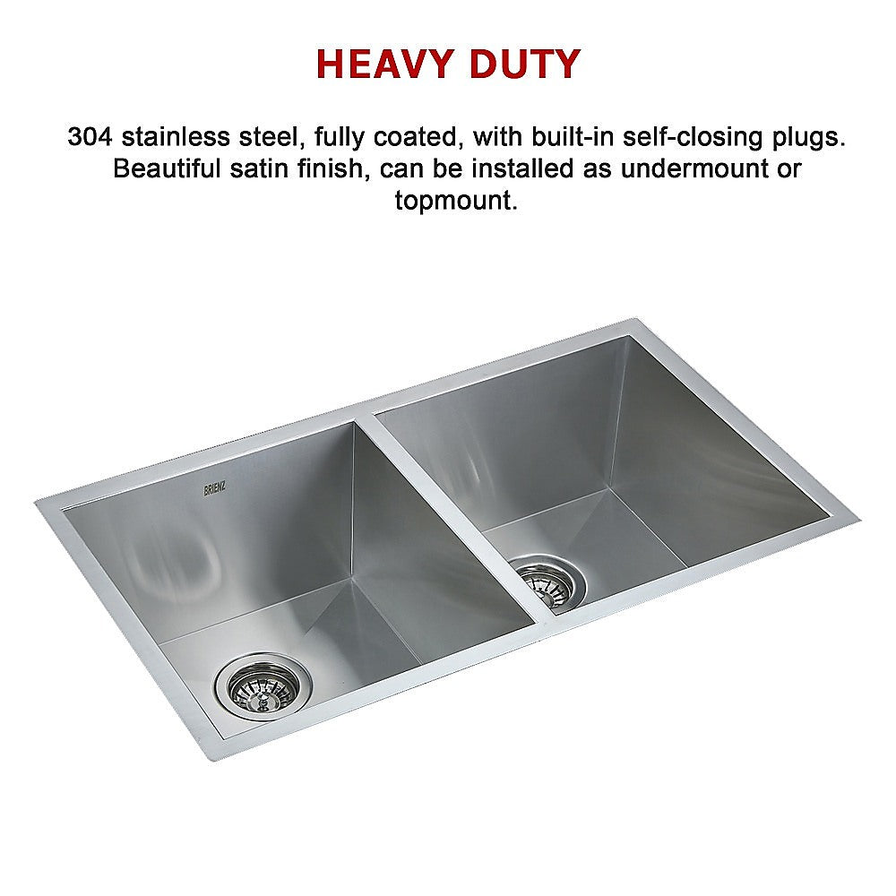 820x457mm Handmade Stainless Steel Undermount / Topmount Kitchen Laundry Sink with Waste - TRENDZ