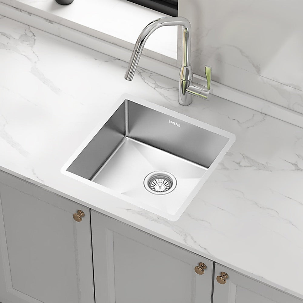 440x440mm Handmade Stainless Steel Undermount / Topmount Kitchen Laundry Sink with Waste - TRENDZ