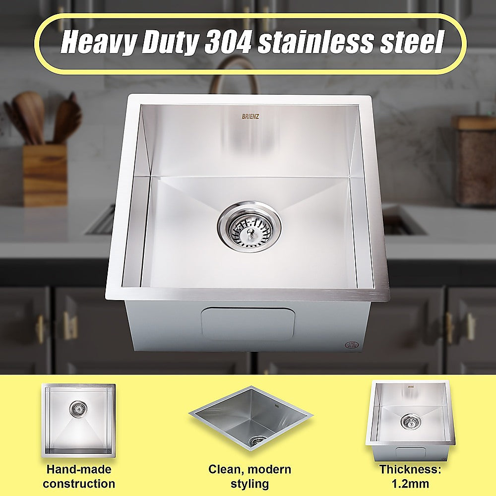 440x440mm Handmade Stainless Steel Undermount / Topmount Kitchen Laundry Sink with Waste - TRENDZ
