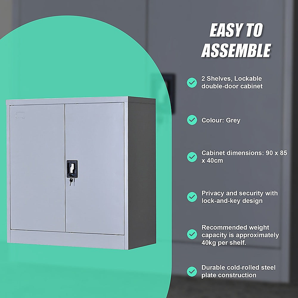 Two-Door Shelf Office Gym Filing Storage Locker Cabinet Safe - TRENDZ