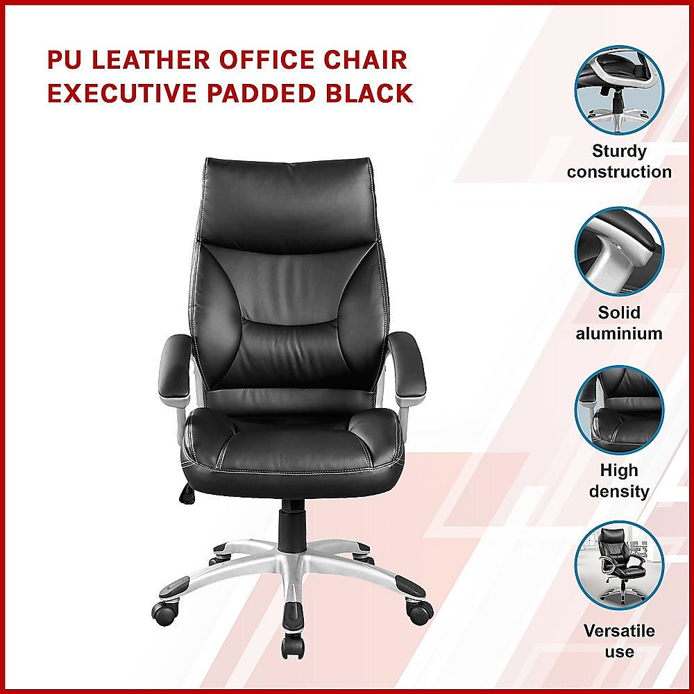 PU Leather Office Chair Executive Padded Black - TRENDZ