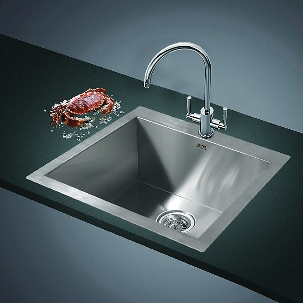 530x505mm Handmade Stainless Steel Topmount Kitchen Laundry Sink with Waste - TRENDZ