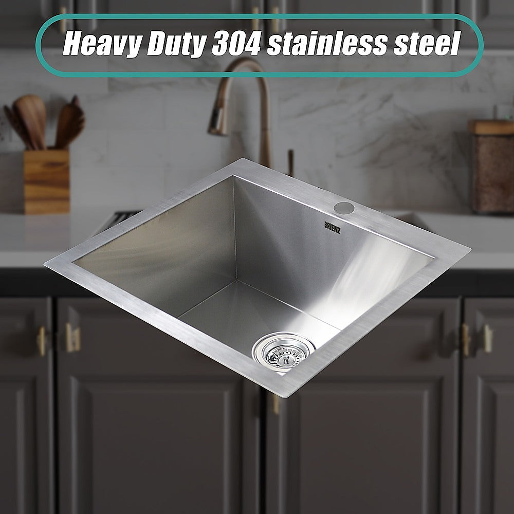 530x505mm Handmade Stainless Steel Topmount Kitchen Laundry Sink with Waste - TRENDZ