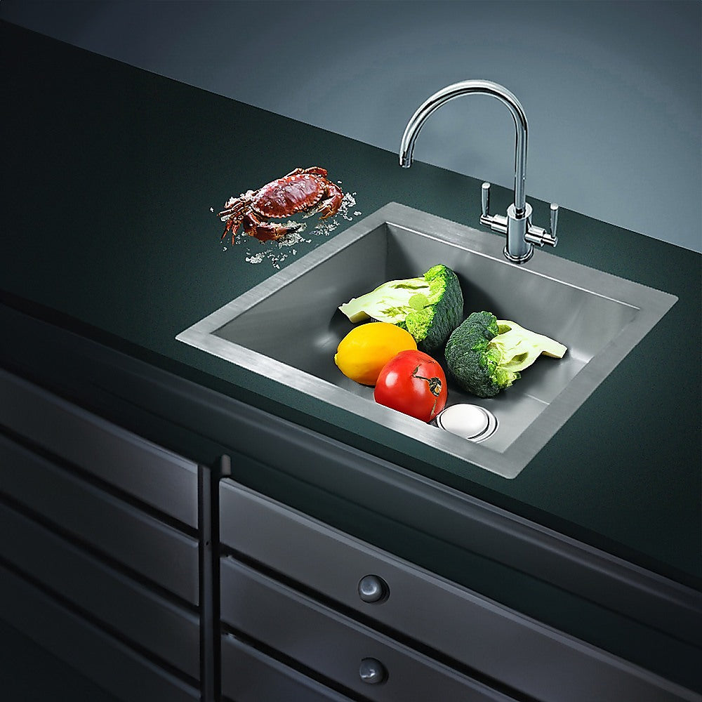 530x505mm Handmade Stainless Steel Topmount Kitchen Laundry Sink with Waste - TRENDZ