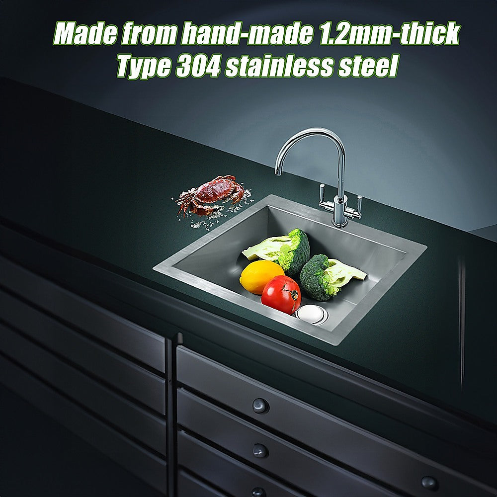530x505mm Handmade Stainless Steel Topmount Kitchen Laundry Sink with Waste - TRENDZ