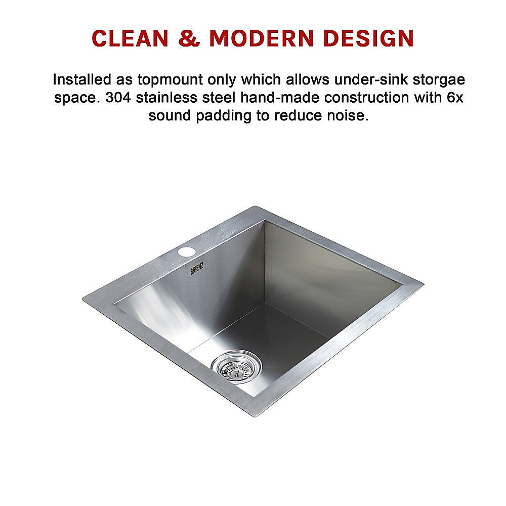 530x505mm Handmade Stainless Steel Topmount Kitchen Laundry Sink with Waste - TRENDZ