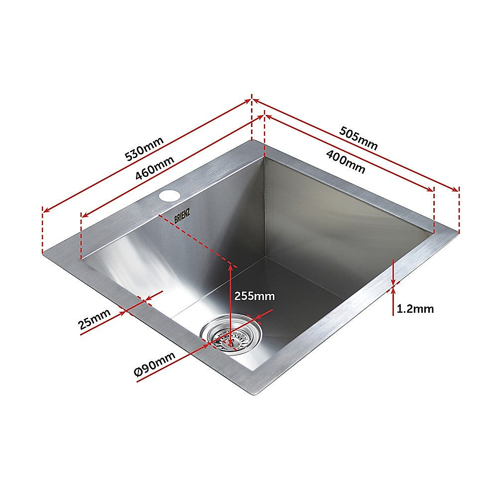 530x505mm Handmade Stainless Steel Topmount Kitchen Laundry Sink with Waste - TRENDZ