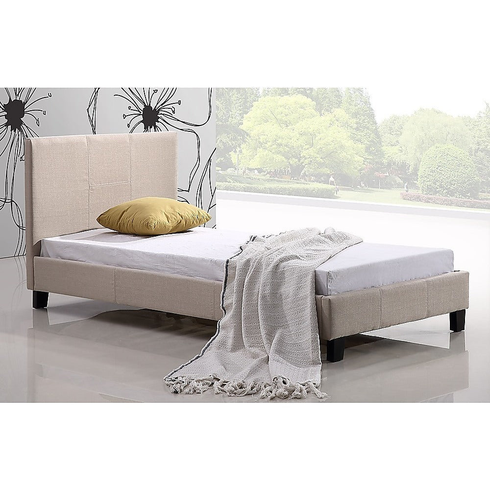 Single Linen Fabric Bed Frame Beige - TRENDZ