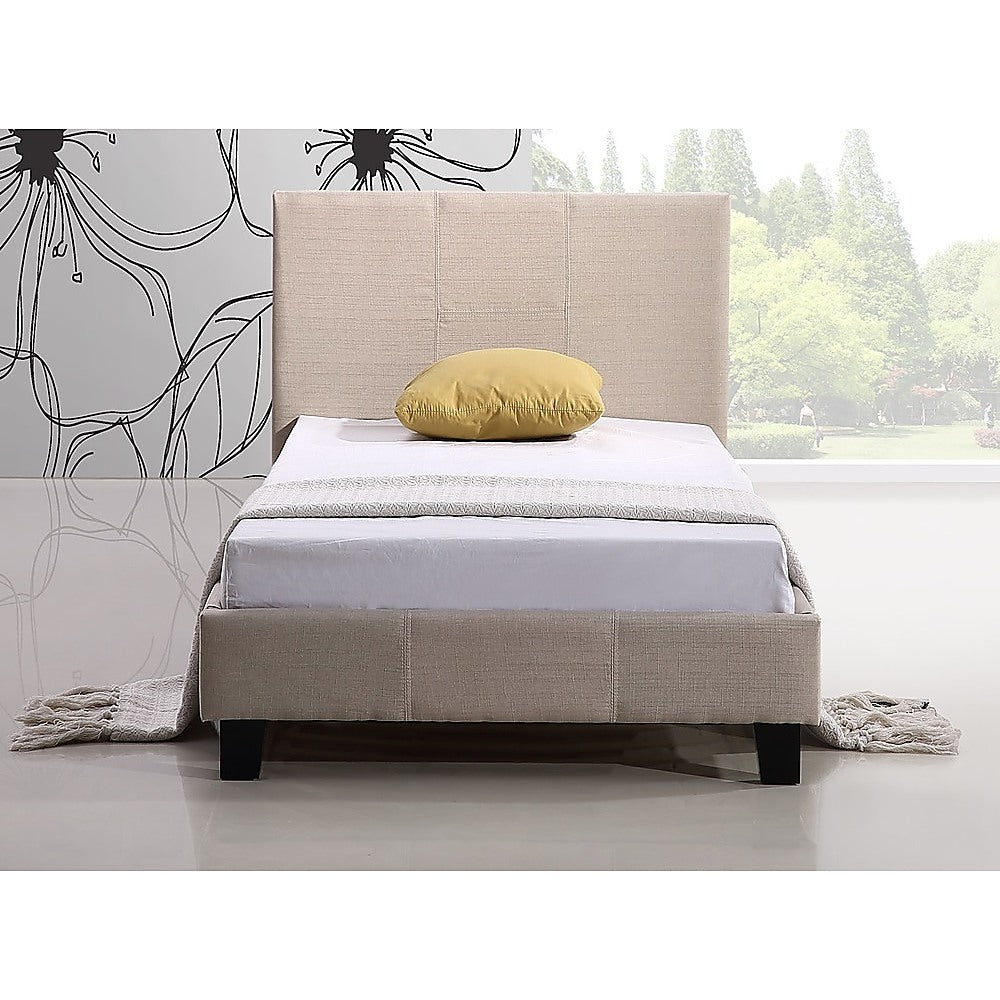 Single Linen Fabric Bed Frame Beige - TRENDZ