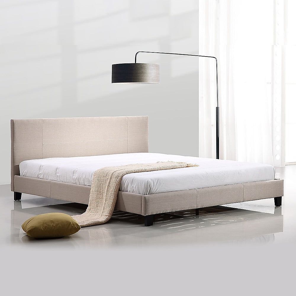 King Linen Fabric Bed Frame Beige - TRENDZ