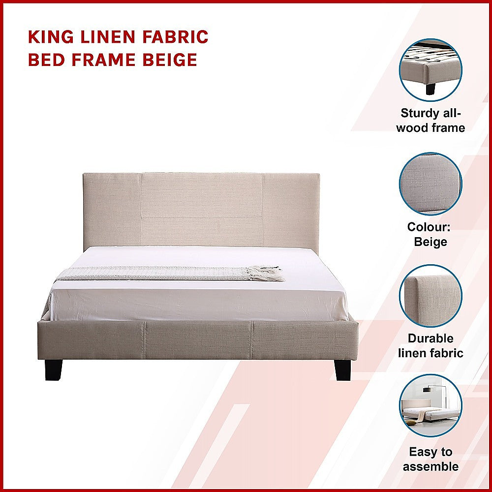 King Linen Fabric Bed Frame Beige - TRENDZ