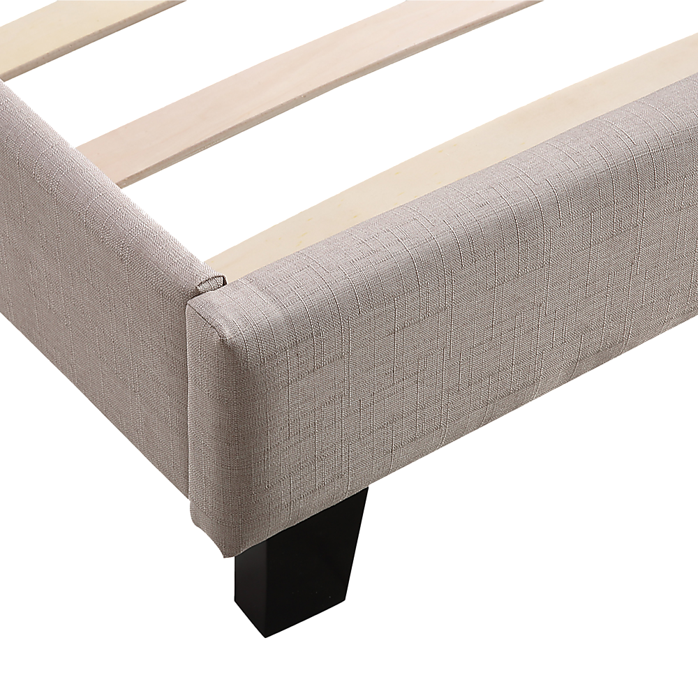 King Linen Fabric Bed Frame Beige - TRENDZ