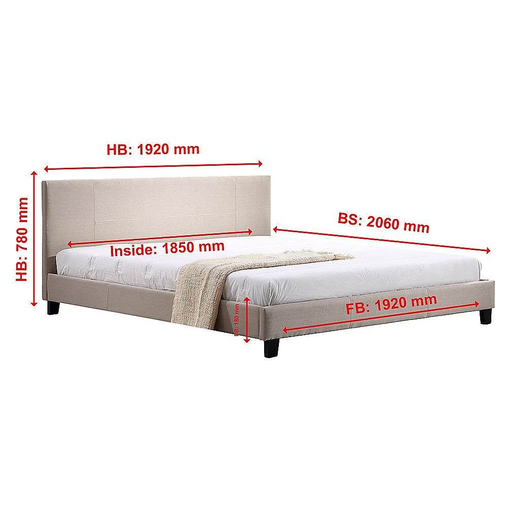 King Linen Fabric Bed Frame Beige - TRENDZ