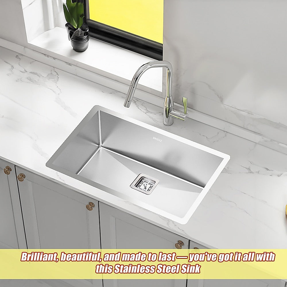 810x505mm Handmade 1.5mm Stainless Steel Undermount / Topmount Kitchen Sink with Square Waste - TRENDZ