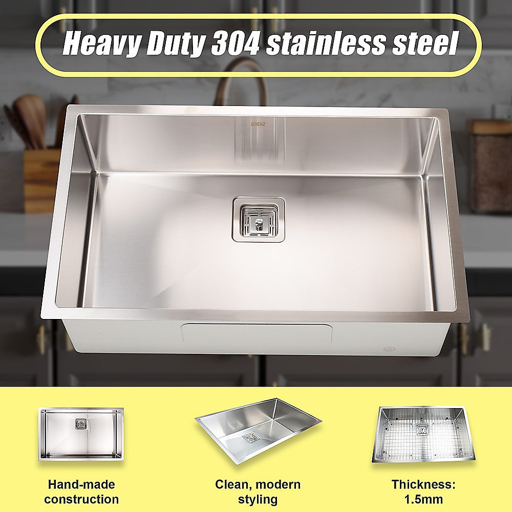 810x505mm Handmade 1.5mm Stainless Steel Undermount / Topmount Kitchen Sink with Square Waste - TRENDZ