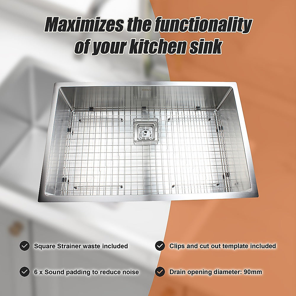 810x505mm Handmade 1.5mm Stainless Steel Undermount / Topmount Kitchen Sink with Square Waste - TRENDZ