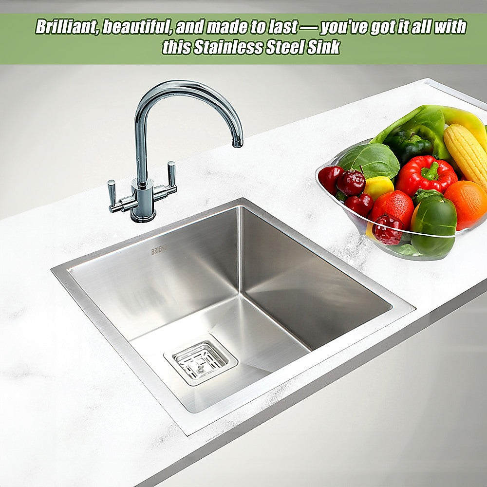 430x455mm Handmade 1.5mm Stainless Steel Undermount / Topmount Kitchen Sink with Square Waste - TRENDZ