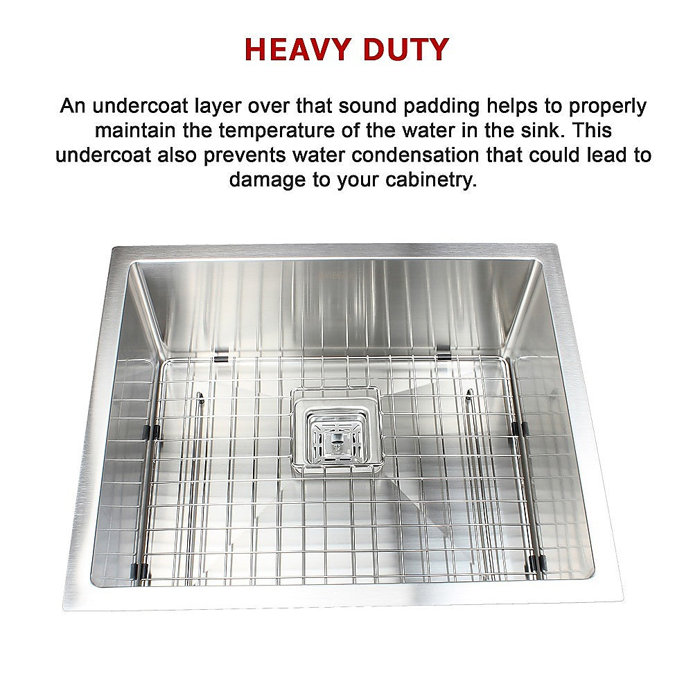 430x455mm Handmade 1.5mm Stainless Steel Undermount / Topmount Kitchen Sink with Square Waste - TRENDZ