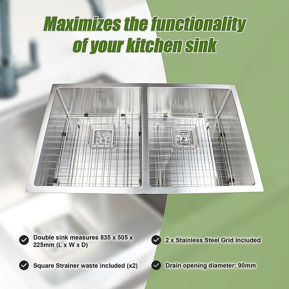 835x505mm Handmade 1.5mm Stainless Steel Undermount / Topmount Kitchen Sink with Square Waste - TRENDZ