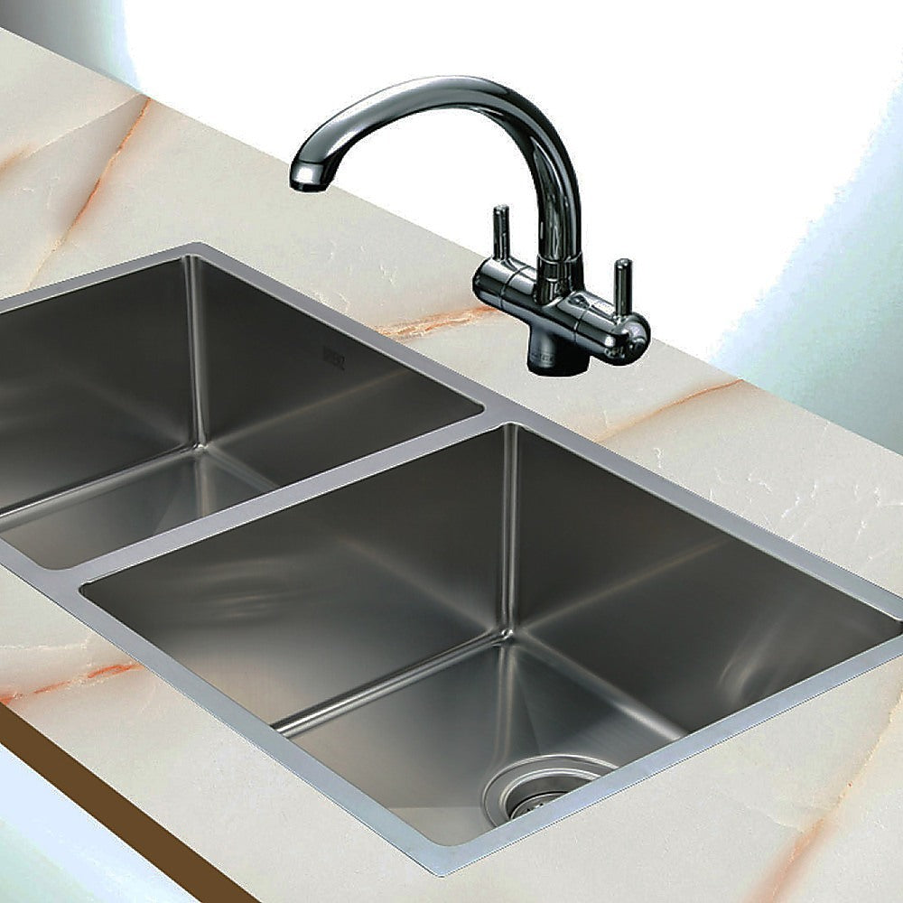 865x440mm Handmade Stainless Steel Undermount / Topmount Kitchen Sink with Waste - TRENDZ