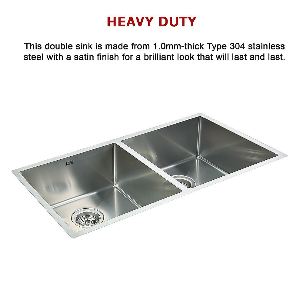 865x440mm Handmade Stainless Steel Undermount / Topmount Kitchen Sink with Waste - TRENDZ