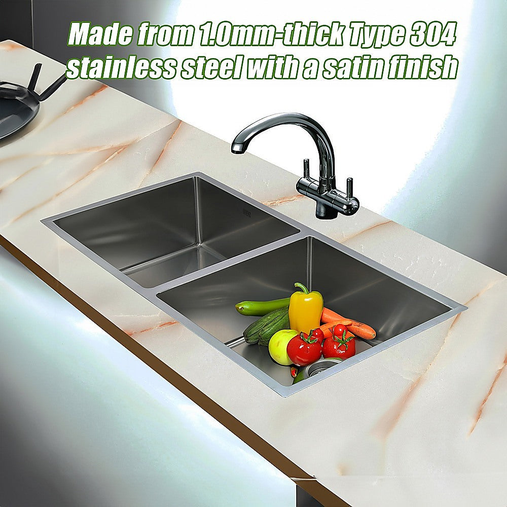 865x440mm Handmade Stainless Steel Undermount / Topmount Kitchen Sink with Waste - TRENDZ